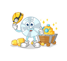 CD miner with gold character. cartoon mascot vector