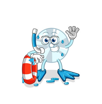 CD swimmer with buoy mascot. cartoon vector