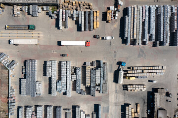 Cobblestones Factory. Aerial View of Industrial Place. Storage Place of Cobblestones Top View. 