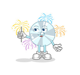 CD with fireworks mascot. cartoon vector