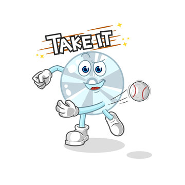 CD throwing baseball vector. cartoon character