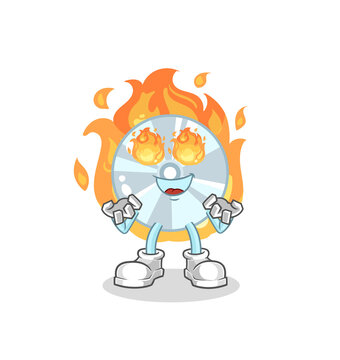 CD on fire mascot. cartoon vector