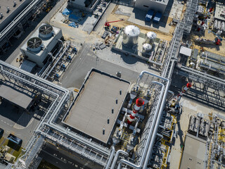 Factory Oil and Gas Refinery. Modern Fuel Energy Factory. Aerial Top View Industrial Site. Industrial Background.