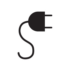 Electrical plug shape black icon with cable isolated on white background. Vector illustration..