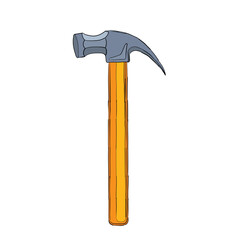 Hand drawn cartoon hammer or mallet isolated on white background. Vector illustration. Flat design.