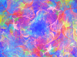Composición de arte conceptual digital consistente en manchas nebulosas en tonos pastel aglomeradas en un todo que aparenta ser un torbellino de humo de sustancias coloridas.