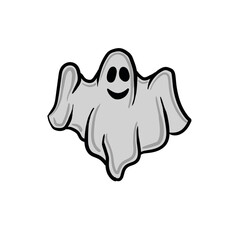 Gray hand drawn cartoon ghost isolated on white background. Flat design. Vector illustration