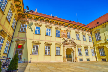 The great architecture of New Town Hall of Brno with scenic decorative elements in Baroque style, Czech Republic © efesenko