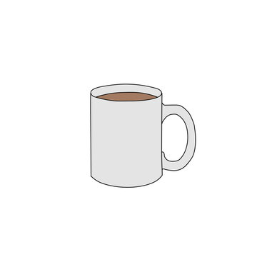 Gray cartoon hand drawn coffee cup isolated on white background. Food and drink concept. Flat design. Vector illustration.