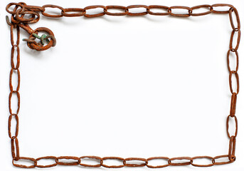 Rusty chain lined with rectangle on white background