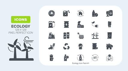 Ecology natural resources Icon set, Eco friendly color solid icon pack