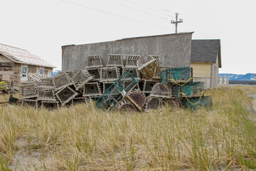 Fototapeta na wymiar empty lobster and crab traps along the road in newfoundland