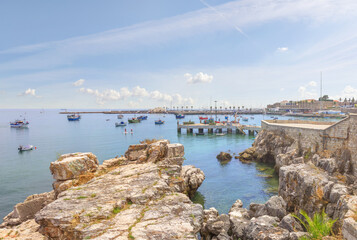 Cascais near Lisbon, seaside town. Picturesque landscape with view of the ocean, beautiful cliffs and port. Portugal