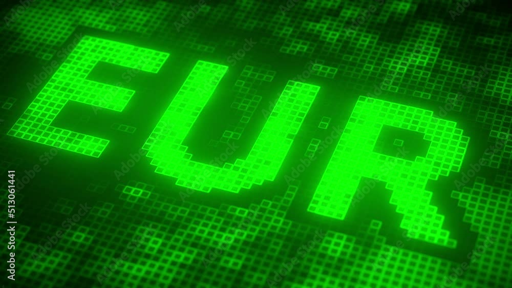 Poster eur text made of pixels on the screen, 3d animation