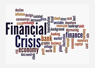 Word Cloud with FINANCIAL CRISIS concept, isolated on a white background