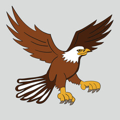 Fototapeta premium Cartoon bird eagle hand drawn isolated on a gray background. American patriotism. Flat design. Vector illustration.