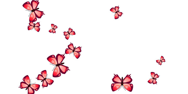 Magic red butterflies isolated vector wallpaper. Spring funny insects. Decorative butterflies isolated baby background. Sensitive wings moths patten. Tropical creatures.