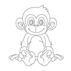 Cute little monkey coloring page for kids animal outline coloring book cartoon vector illustration