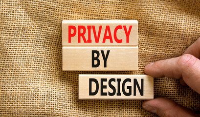Privacy by design symbol. Concept words Privacy by design on wooden blocks on a beautiful canvas...