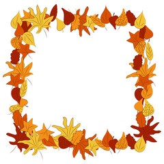 Frame of yellow, orange and brown leaves. Autumn frame, template. Vector illustration
