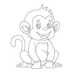 Cute little monkey coloring page for kids animal outline coloring book cartoon vector illustration