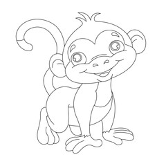Cute little monkey coloring page for kids animal outline coloring book cartoon vector illustration