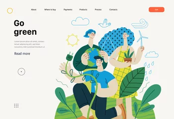 Fotobehang Ecology - Go green -Modern flat vector concept illustration of ecology metaphor, People surrounded by natural ecological and Renewable energy symbols. Creative landing web page template © grivina