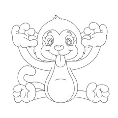 Cute little monkey coloring page for kids animal outline coloring book cartoon vector illustration