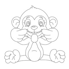 Cute little monkey coloring page for kids animal outline coloring book cartoon vector illustration