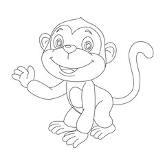 Cute little monkey coloring page for kids animal outline coloring book cartoon vector illustration