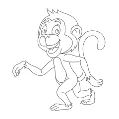 Cute little monkey coloring page for kids animal outline coloring book cartoon vector illustration