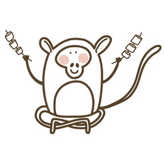 Cute outlined jungle and woodland animal for kids. Coloring vector illustration set.