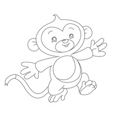 Cute little monkey coloring page for kids animal outline coloring book cartoon vector illustration
