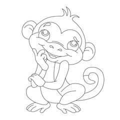 Cute little monkey coloring page for kids animal outline coloring book cartoon vector illustration