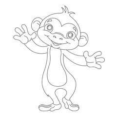 Cute little monkey coloring page for kids animal outline coloring book cartoon vector illustration