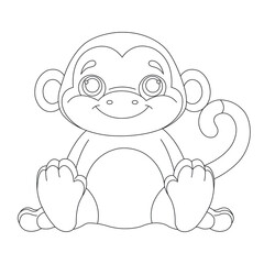 Cute little monkey coloring page for kids animal outline coloring book cartoon vector illustration