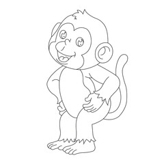 Cute little monkey coloring page for kids animal outline coloring book cartoon vector illustration