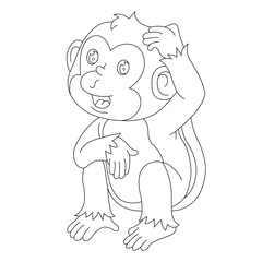 Cute little monkey coloring page for kids animal outline coloring book cartoon vector illustration