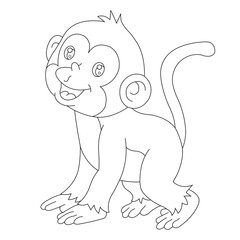 Cute little monkey coloring page for kids animal outline coloring book cartoon vector illustration