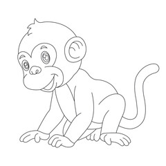 Cute little monkey coloring page for kids animal outline coloring book cartoon vector illustration