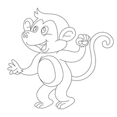 Cute little monkey coloring page for kids animal outline coloring book cartoon vector illustration
