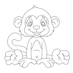 Cute little monkey coloring page for kids animal outline coloring book cartoon vector illustration