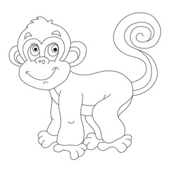 Cute little monkey coloring page for kids animal outline coloring book cartoon vector illustration