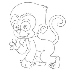 Cute little monkey coloring page for kids animal outline coloring book cartoon vector illustration