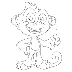 Cute little monkey coloring page for kids animal outline coloring book cartoon vector illustration