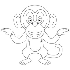 Cute little monkey coloring page for kids animal outline coloring book cartoon vector illustration