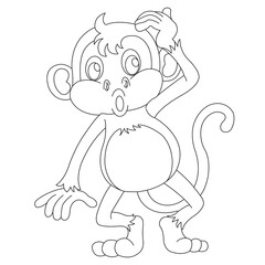 Cute little monkey coloring page for kids animal outline coloring book cartoon vector illustration