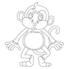Cute little monkey coloring page for kids animal outline coloring book cartoon vector illustration
