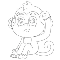 Cute little monkey coloring page for kids animal outline coloring book cartoon vector illustration