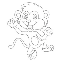 Cute little monkey coloring page for kids animal outline coloring book cartoon vector illustration
